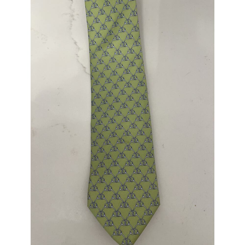 Brooks Bros Silk Neck Tie Green Chain Design Italy Preppy St Patrick's NWOT